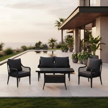 Dora Garden Home Zen Rattan Bahçe Balkon Takımı 2+1+1 Camlı Masalı Antrasit