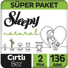Mey İthalat Sleepy Natural Süper Paket Bebek Bezi 2 Numara Mini 136 Adet