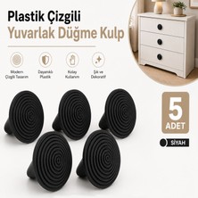 Badem10 Plastik Çizgili Yuvarlak Düğme Kulp 5 Adet Siyah Renk Mobilya Çekmece Kapağı Kulpu Modern Tasarım
