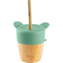 Mey İthalat Citron Citron 2'si 1 Arada Kapaklı ve Pipetli Organik Bambu Alıştırma Bardağı - Green 1073629