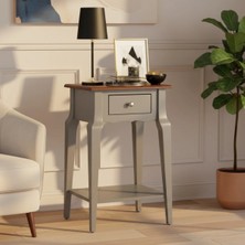 Roys Ahşap Masif Konik Gri Ceviz Raflı Yan Sehpa - Mini Dresuar