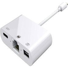 Mey İthalat Iphone 7 8 x 11 11 Pro 12 13 13 14 Pro Max ile Uyumlu ve Ipad Uyumlu USB Ethernet Lightning Şarj Adaptörü 3in1
