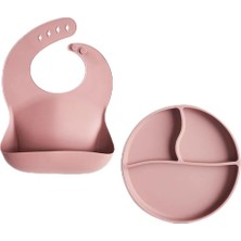 Mey İthalat Meleni Baby 2'li Silikon Bebek Beslenme Seti - Vakum Tabanlı Mama Tabağı Ayarlanabilir Silikon Mama Önlüğü Pembe
