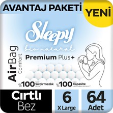 Mey İthalat Sleepy Bio Natural Premium Plus Airbag Comfort Avantaj Paketi Bebek Bezi 6 Numara Xlarge 64 Adet