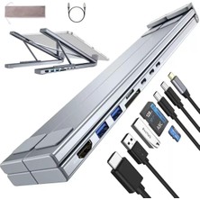 Mey İthalat Coverzone 8in1 Usb-C Laptop Taşınabilir Folding Notebook Stand, Entegre Çoklu Port Hub, HDMI 4k, USB 3.0, Pd 100W Şarj Destekli Ayarlanabilir 11 Inç 17 Inç Dizüstü Bilgisayar Stant 480GR | LS81