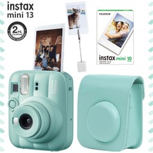 Fujifilm Instax Mini 13 Lagoon Green Fotoğraf Makinesi Deri Çanta Kıskaç ve 10'lu Film Hediye Seti