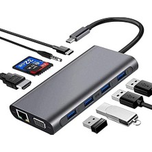 Mey İthalat Codegen USB 3.1 Type-C – 11IN1 4xusb 3.0+Hdmı+Vga+Usb 3.1 Type-C + RJ45 Ethernet+ Sd/micro Sd Kart Çevirici Adaptör CDG-CNV49