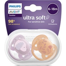 Mey İthalat Philips Avent Ultra Soft Emzik, Kız Bebekler Için 6‑18 Ay, 2’li Paket, Ortodontik Silikon, Flexifit Kalkanlı, Ultra Yumuşak, Bpa Içermez, Taşıma Kutulu, SCF091/18