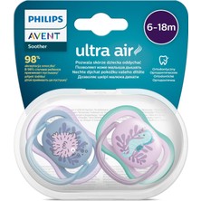Mey İthalat Philips Avent Ultra Air Emzik, Kız Bebekler Için 6-18 Ay, 2’li Paket, Ortodontik Silikon, Geniş Hava Delikli, Mikrodalga Sterilize Edilebilir, Bpa Içermez, Taşıma Kutulu, SCF085/61