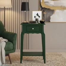 Roys Ahşap Masif Konik Yeşil Raflı Yan Sehpa - Mini Dresuar