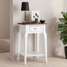 Roys Ahşap Masif Konik Beyaz Ceviz Raflı Yan Sehpa - Mini Dresuar