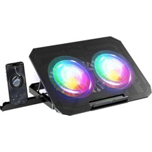 Mey İthalat Coverzone Telefon Tutuculu Profesyonel Dizüstü Bilgisayar Notebook Soğutucu Laptop Stand Işıklı Oyuncu Laptoplarına Özel 2 Büyük Fanı Ile Hızlı Soğutma 2 USB Giriş N33