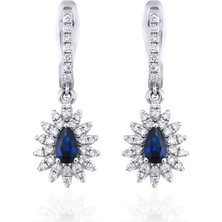 Rim Pırlanta 0.90 Karat Laboratuvar Pırlantalı Safir Küpe - Hrd Sertifikalı