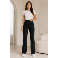 Woman Vision Kadın Esnek Siyah Krep Kumaş Yüksek Bel Casual Kumaş Pantolon 150