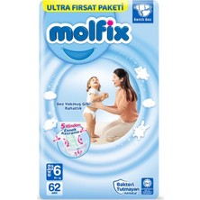 Mey İthalat Molfix Ultra Fırsat Paketi Extra Large 6 Beden Bebek Bezi (1 x 62 Adet), Çok Renkli