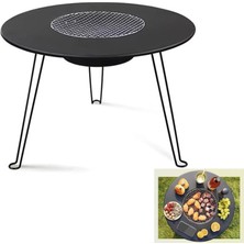 Mey İthalat Mallart® Katlanabilir Kamp Masası ve Mangal Seti 60CM - Çok Fonksiyonlu Taşınabilir Barbekü Masası, Çay ve Güveç Için Uygun, Kömürlü Bahçe ve Piknik Masası, Paslanmaz Çelik Izgaralı