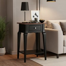 Roys Ahşap Masif Konik Siyah Ceviz Raflı Yan Sehpa - Mini Dresuar