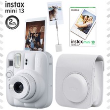 Fujifilm Instax Mini 13 Clay White Fotoğraf Makinesi Deri Çanta Kıskaç ve 10'lu Film Hediye Seti