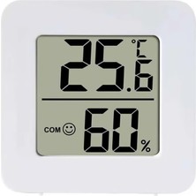 Mey İthalat Promosyonca Mini Dijital Termometre ve Nem Ölçer, Iç Mekan, Beyaz, LCD Ekran, Gülümseme Yüz Ikonlu, 4.5x4.5x1.6cm