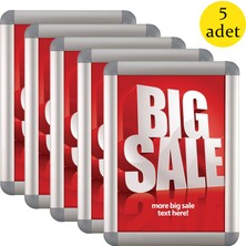 Tilki Dünyası 5'li A4 Alüminyum Opti Frame Çerçeve Seti - 25 mm Gümüş Rondo Köşe Önden Açılır Poster Çerçevesi