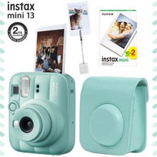 Fujifilm Instax Mini 13 Lagoon Green Fotoğraf Makinesi Deri Çanta Kıskaç ve 20'li Film Hediye Seti