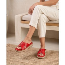 Futsi Shoes Nerına Kırmızı Hakiki Deri Çapraz Bantlı Kadın Terlik
