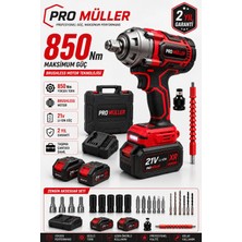 Pro Müller Alman Profesyonel 21V Çift Akülü 850NM Torklu Bl Motor Şarjlı Darbeli Somun Sıkma Sökme Makinesi Setli