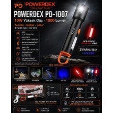 Powerdex 10W Type-C Şarjlı Ledli Profesyonel El Feneri 3 Farklı Işık Rengi ve Yanma Modu 1000LM Dahili 2200MA Batarya IP65