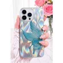 Fibaks iPhone 14 Pro Max / 15 Pro Max Kılıf Parlak Hologram Kelebek Desenli Şeffaf Silikon | Içten Baskılı, Kamera Korumalı, Airbag Köşeli, Darbe Emici Premium Telefon Kılıfı
