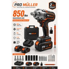 Pro Müller Alman Profesyonel 21V Çift Akülü 850NM Torklu Bl Motor Şarjlı Darbeli Somun Sıkma Sökme Makinesi Setli
