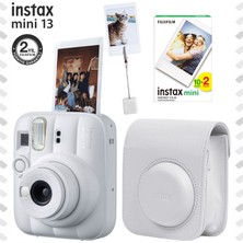 Fujifilm Instax Mini 13 Clay White Fotoğraf Makinesi Deri Çanta Kıskaç ve 20'li Film Hediye Seti