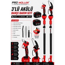 Pro Müller Alman Profesyonel 3'lü Set 24 V Çift Akülü Teleskopik Kollu Bağ Makası ve Budama Testeresi Makinesi