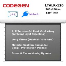 Codegen LTALR-120 Long Throw Alr Tension Gri Yüzey Motorlu Projeksiyon Perdesi 120 Inch (266X150CM)