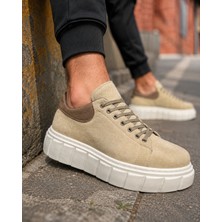 Mevese Ares Bağcıklı Süet Erkek Günlük Sneaker Yüksek Taban Ayakkabı - Krem