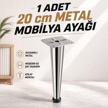 Nzb Metal Krom Düz (1 Adet) 20 cm Mobilya Sehpa Kanepe Ayağı Montaj Vidaları Dahil Ayak