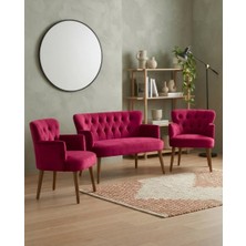 Azra Mobilya Roma 2+1+1 Babyface Kumaş Chester Çay Seti Ev & Ofis Koltuk Takımı - Ahşap Ceviz Ayak - Fuşya
