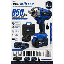 Pro Müller Alman Profesyonel 21V Çift Akülü 850NM Torklu Bl Motor Şarjlı Darbeli Somun Sıkma Sökme Makinesi Setli