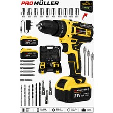 Pro Müller Alman Profesyonel 5800 Xr Profesyonel Darbeli Su Terazili Çift Akülü Şarjlı Matkap 30 Pcs Hediyeli