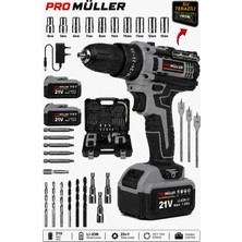 Pro Müller Alman Profesyonel 5800 Xr Profesyonel Darbeli Su Terazili Çift Akülü Şarjlı Matkap 30 Pcs Hediyeli