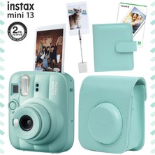 Fujifilm Instax Mini 13 Lagoon Green Fotoğraf Makinesi Deri Çanta Albüm Kıskaç ve 10'lu Film Hediye Seti
