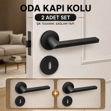 Badem10 (2 Takım Set) Hira Hayal Mat Siyah Oda Kapı Kolu Yuvarlak Rozetli Modern Şık Iç Kapı Kolu