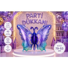 Parti Dükkanı Mor Mavi Kelebek Folyo Balon 79 x 53 cm Helyum Uyumlu Doğum Günü Baby Shower Parti Süsü