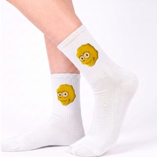 Neşeli Çoraplar Beyaz Lisa Aksesuarlı Unisex Çorap
