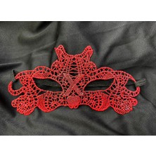 Samur Parti Kırmızı Dantel Masquerade Maskesi Çift Taraflı 10 No