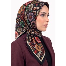 Hadiora Kadın Siyah Turuncu Vintage Çiçek Desenli Dikişli Yazma