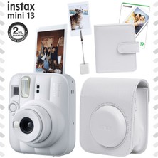 Fujifilm Instax Mini 13 Clay White Fotoğraf Makinesi Deri Çanta Albüm Kıskaç ve 10'lu Film Hediye Seti