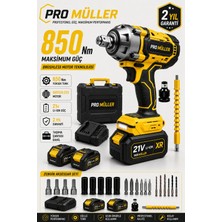 Pro Müller Alman Profesyonel 21V Çift Akülü 850NM Torklu Bl Motor Şarjlı Darbeli Somun Sıkma Sökme Makinesi Setli