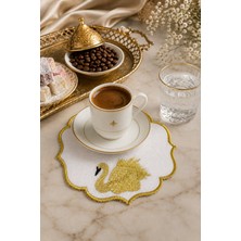 Bonny Home Gold Nakış Işlemeli 6'lı Kahve Yanı Sunum Peçetesi Çeyizlik Kahve Altı Sunum Peçetesi Pevluna