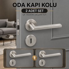 Badem10 [2 Takım] Hira Hayal Saten Nikel Renk Yuvarlak Rozetli Oda Kapı Kolu Modern Şık Iç Kapı Kolu