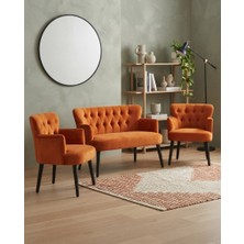 Azra Mobilya Roma 2+1+1 Babyface Kumaş Chester Çay Seti Ev & Ofis Koltuk Takımı - Ahşap Siyah Ayak - Bakır
